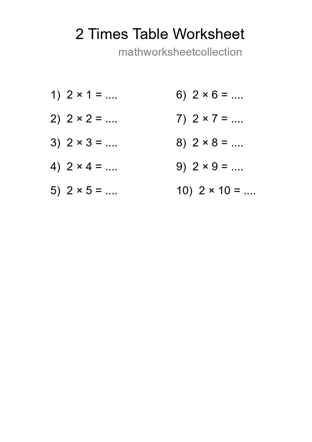 2 Times Table Worksheet For Grade 2 - Part 239