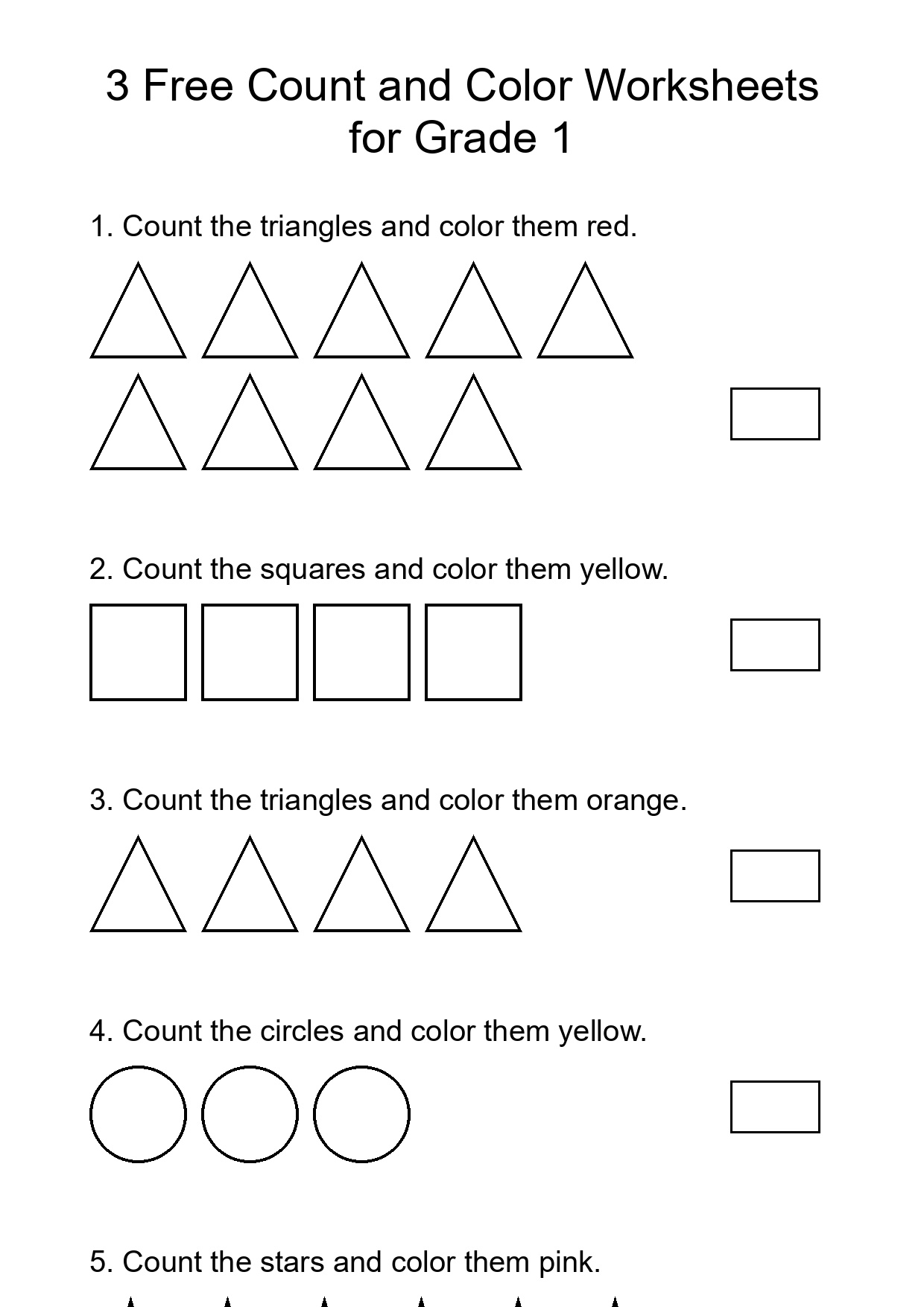 3 Free Count and Color Worksheets for Grade 1