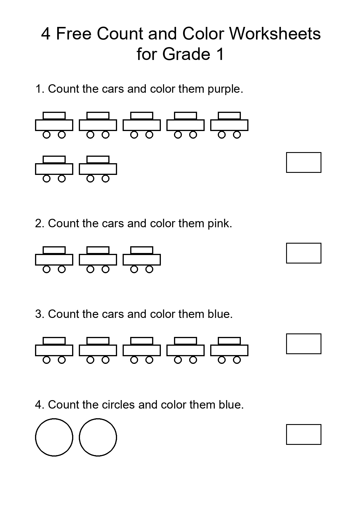 4 Free Count and Color Worksheets for Grade 1