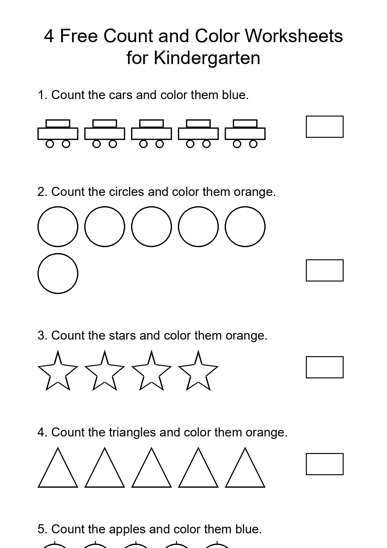 4 Free Count and Color Worksheets for Kindergarten