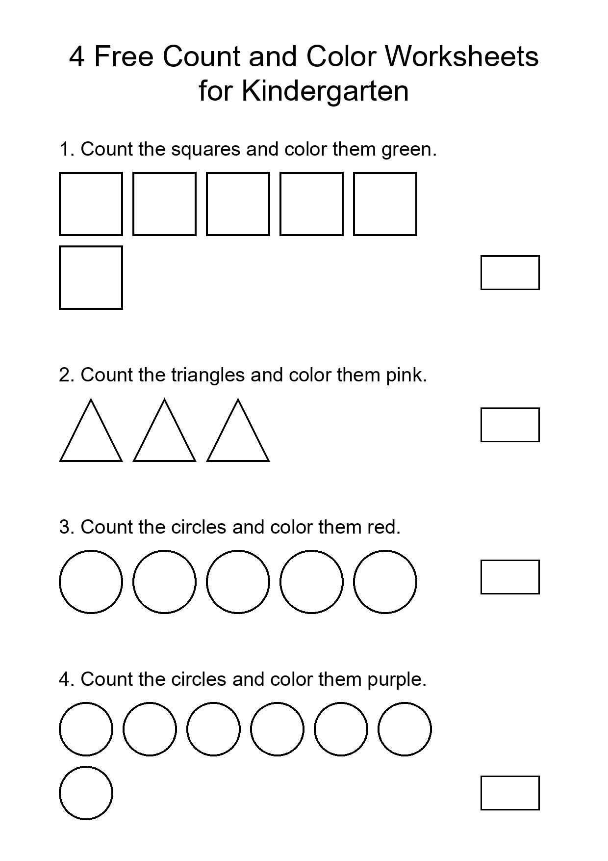 4 Free Count and Color Worksheets for Kindergarten