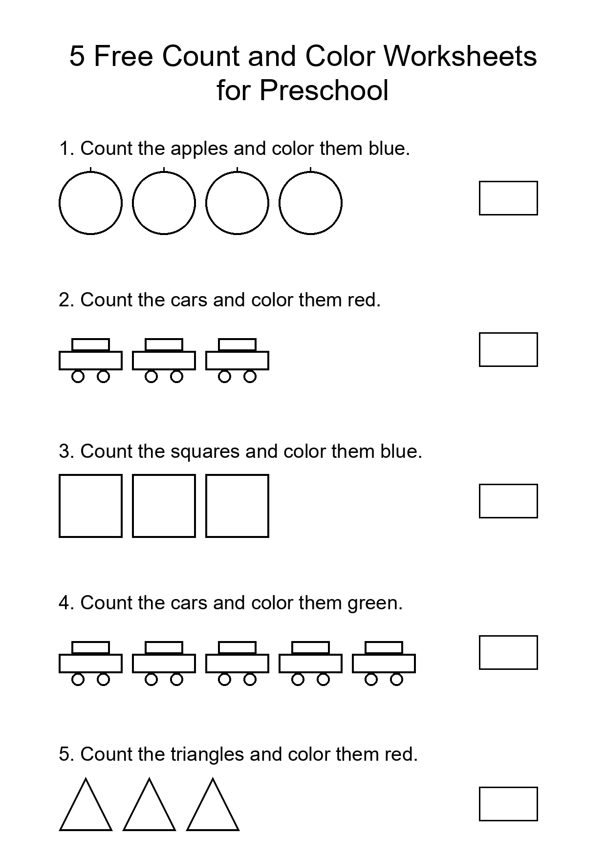 5 Free Count and Color Worksheets for Preschool