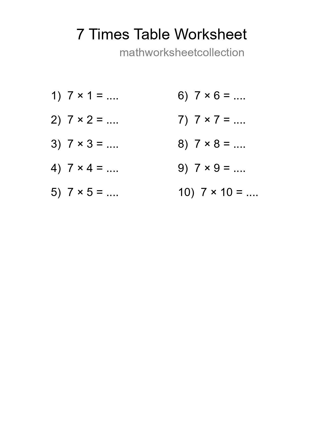 7 Times Table Worksheet For Grade 3 - Part 99