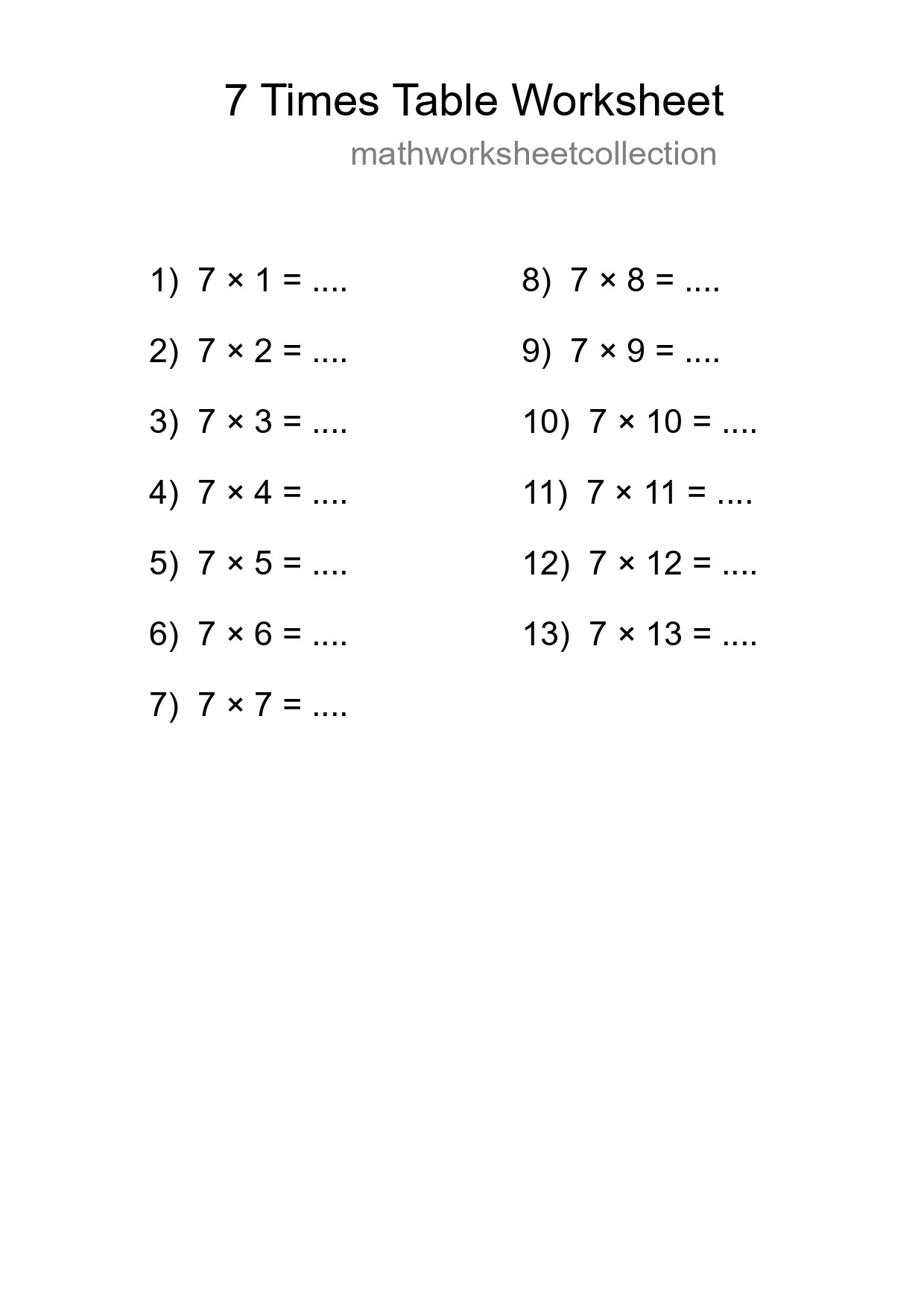 7 Times Table Worksheet For Grade 3 With Answers - Part 89