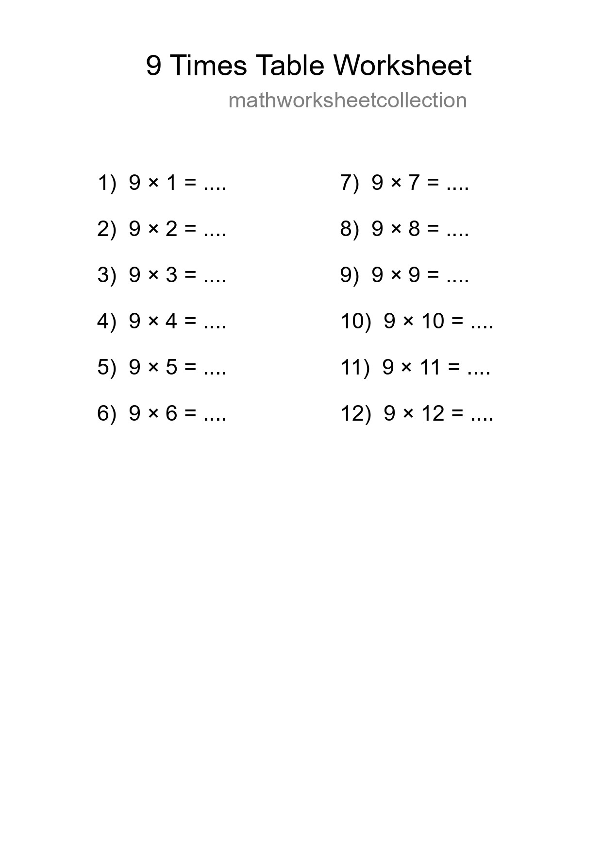 9 Times Table Worksheet For Grade 3 With Answers - Part 169