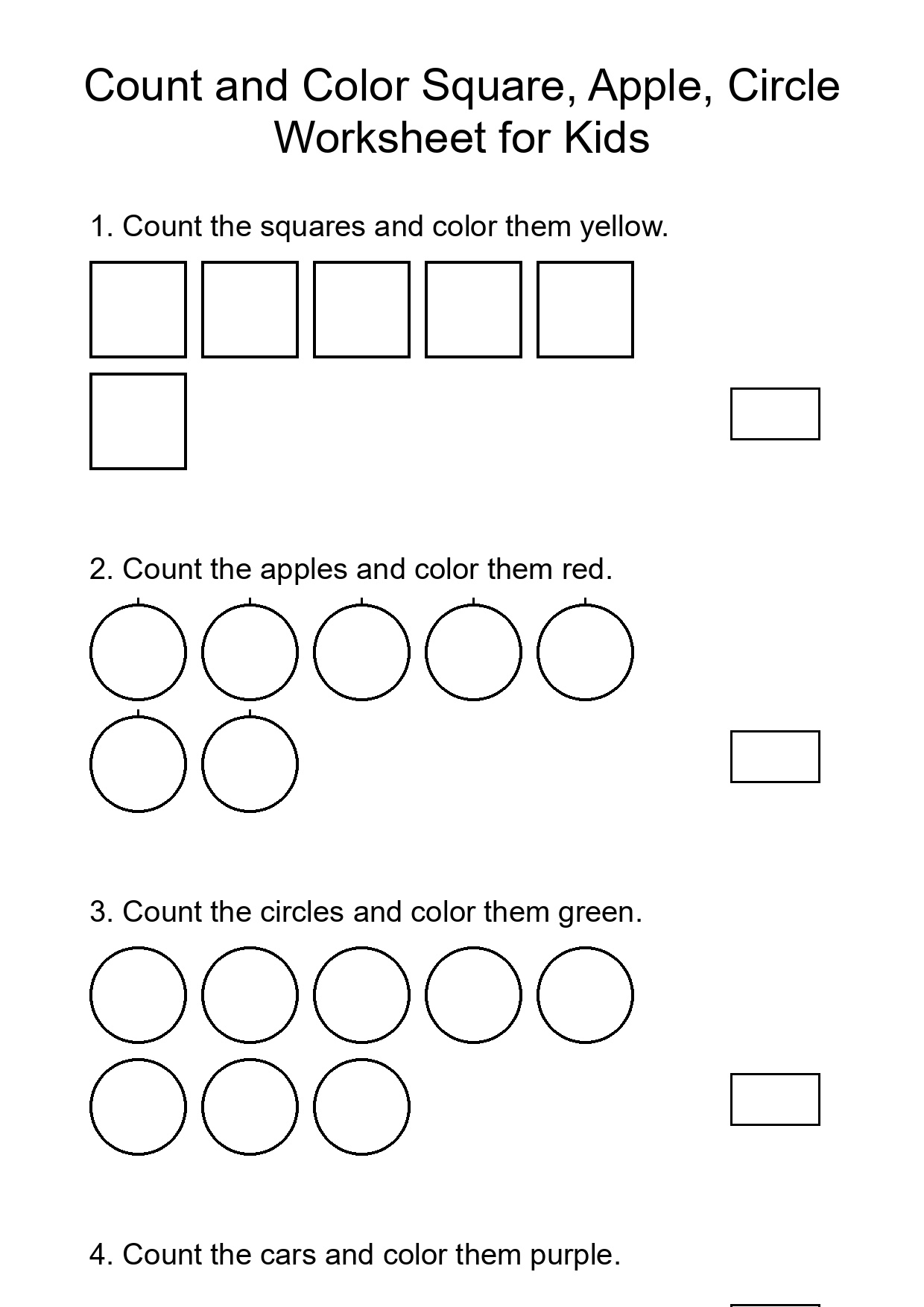 Count and Color Square, Apple, Circle Worksheet for Kids