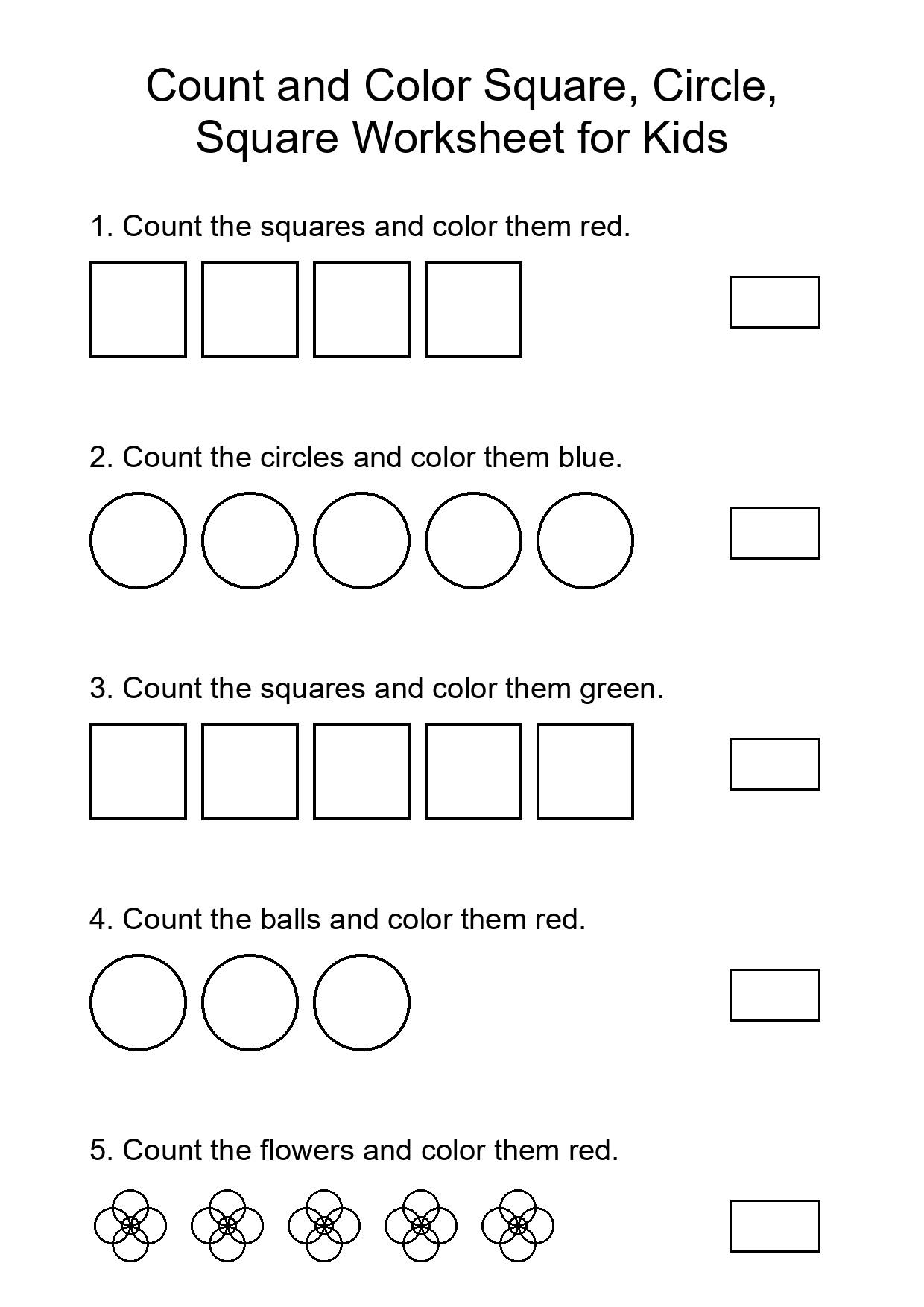 Count and Color Square, Circle, Square Worksheet for Kids