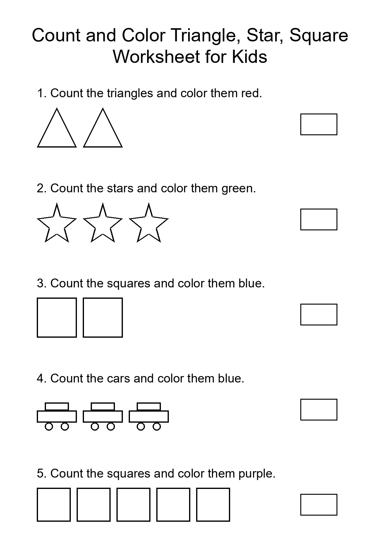Count and Color Triangle, Star, Square Worksheet for Kids