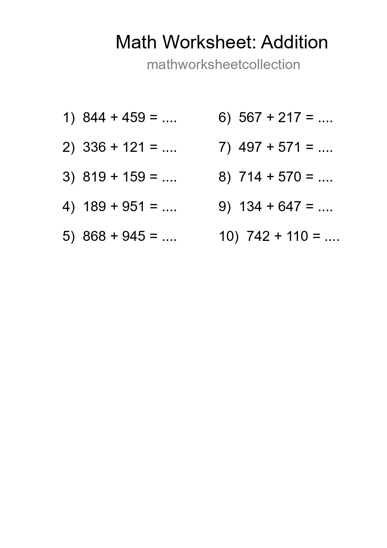 Free 10 Addition Math Worksheet For Grade 5 - Part 61