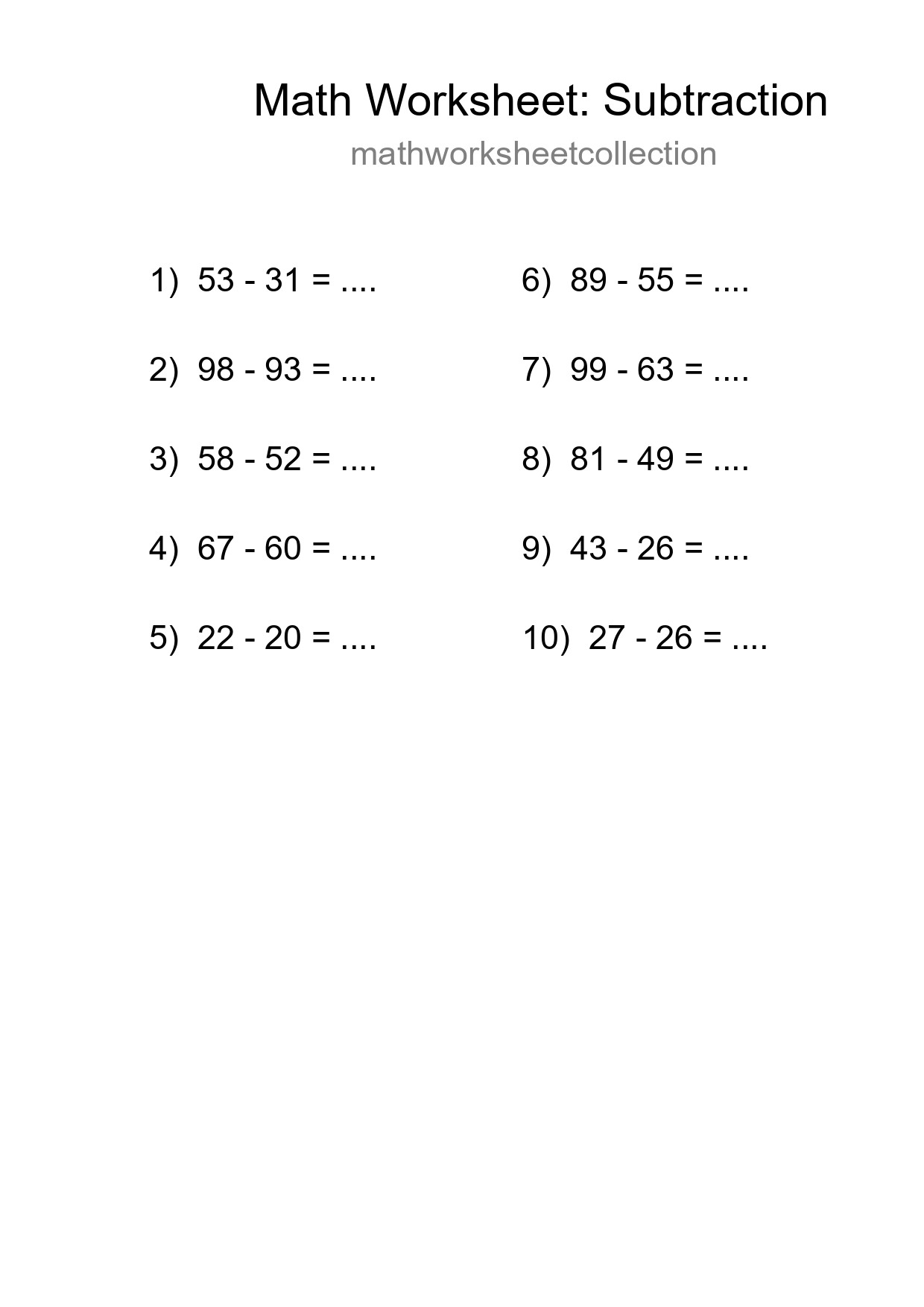 Free 10 Subtraction Math Worksheet For Grade 3 - Part 238