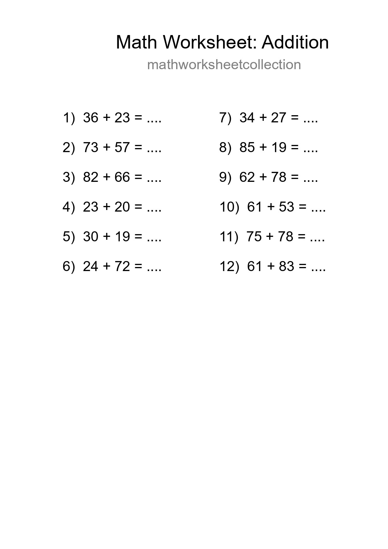 Free 12 Addition Math Worksheet For Grade 3 - Part 111