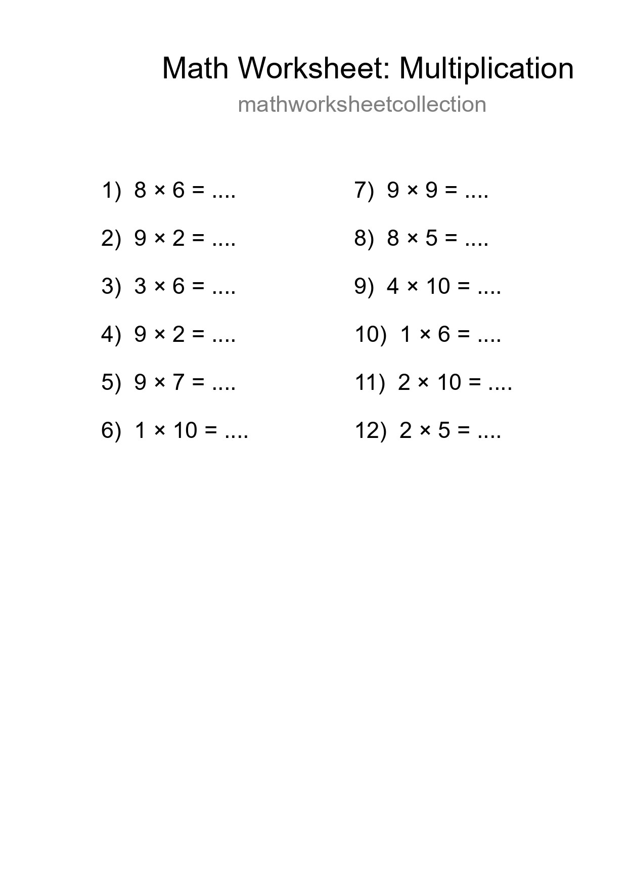 Free 12 Multiplication Math Worksheet For Grade 1 With Answers - Part 247