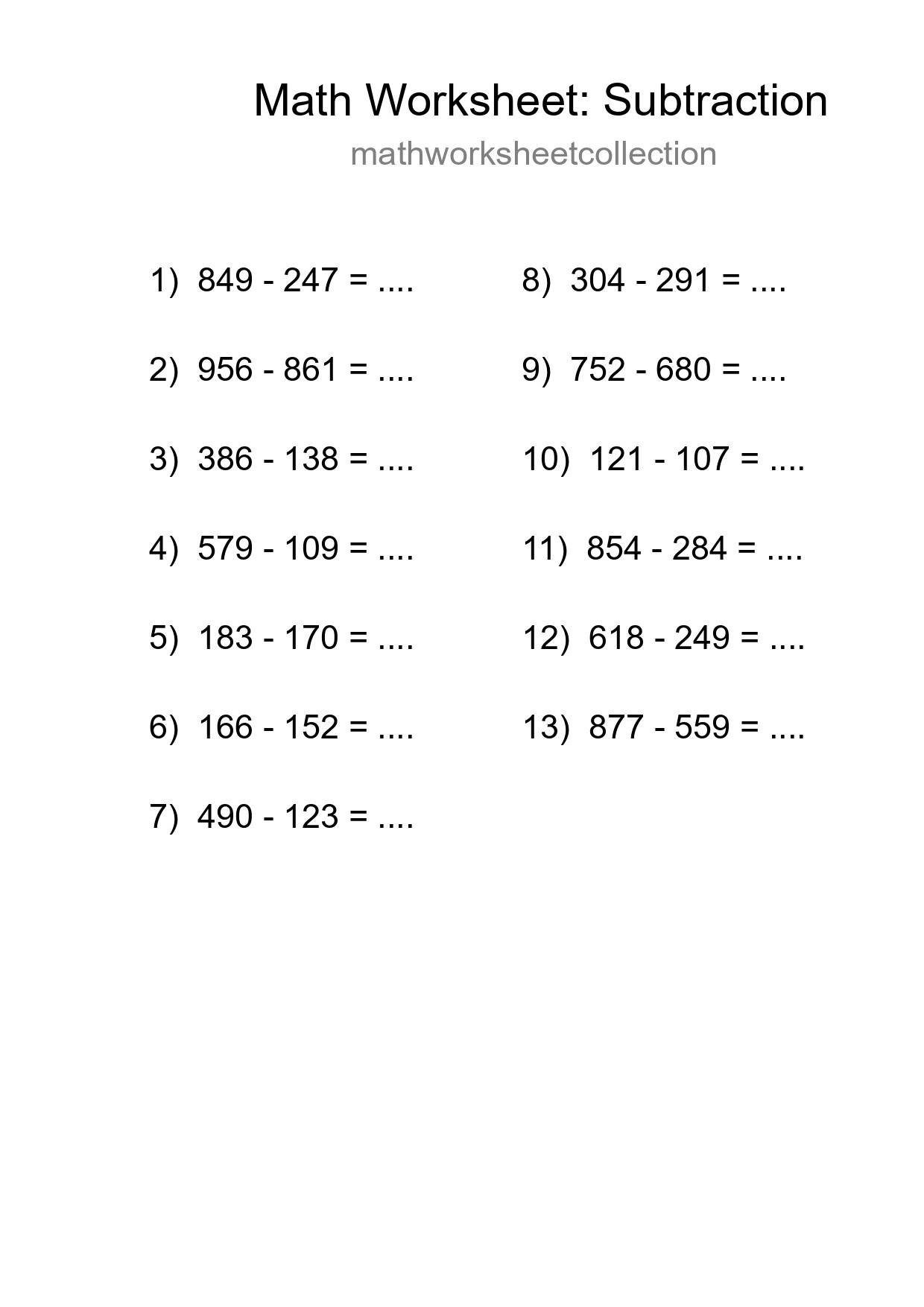 Free 13 Subtraction Math Worksheet For Grade 5 - Part 178