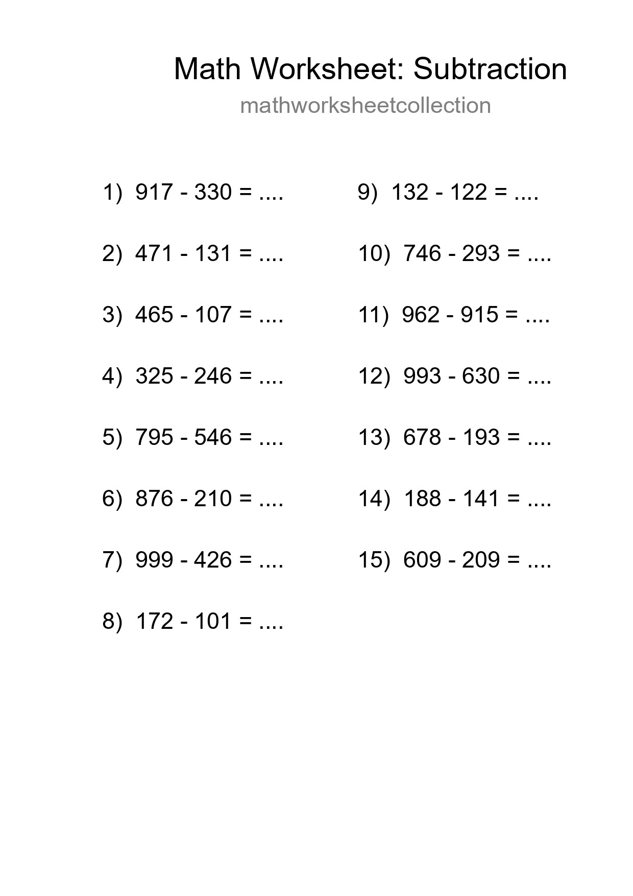 Free 15 Subtraction Math Worksheet For Grade 5 With Answers - Part 138