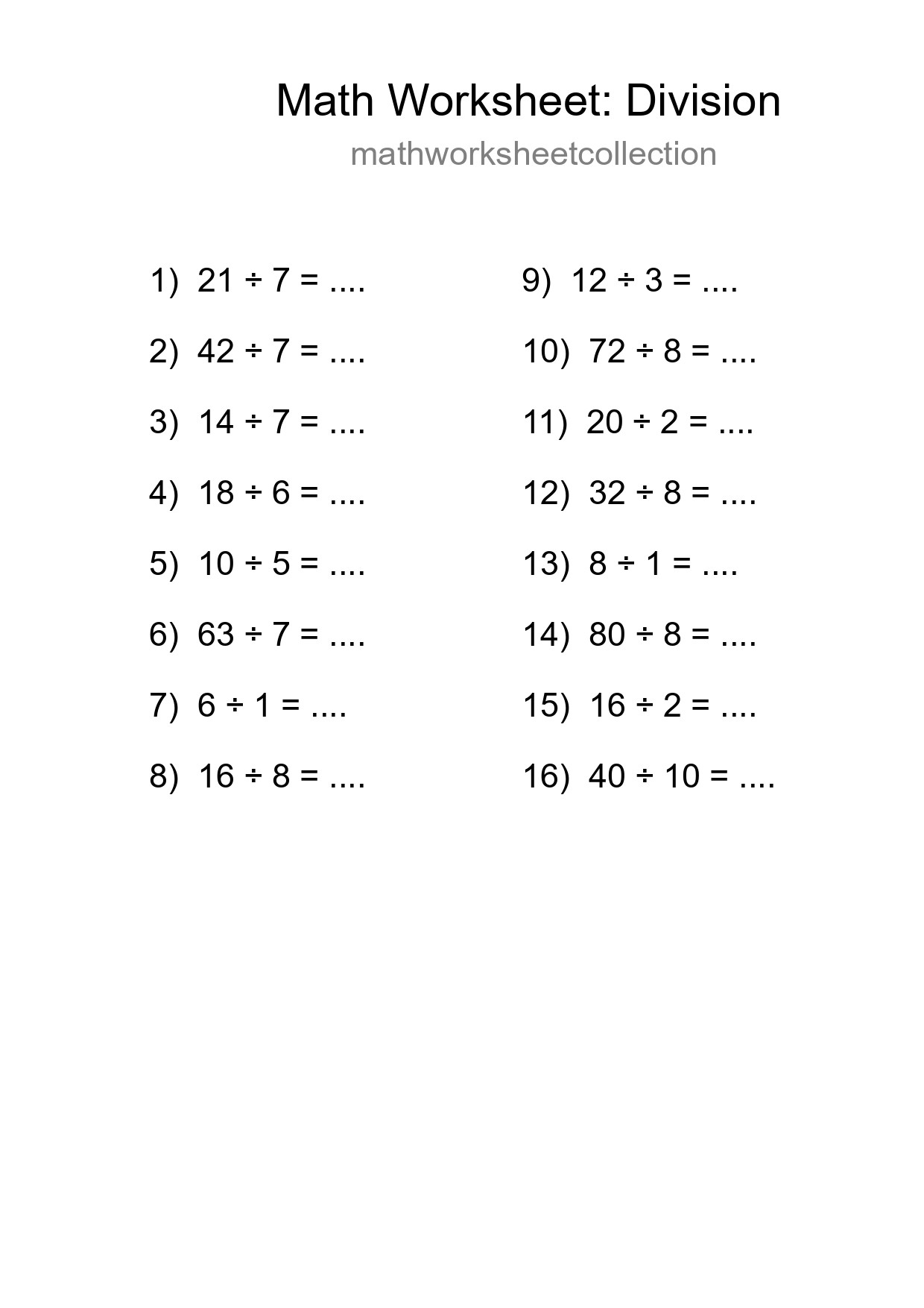 Free 16 Division Math Worksheet For Grade 1 - Part 14