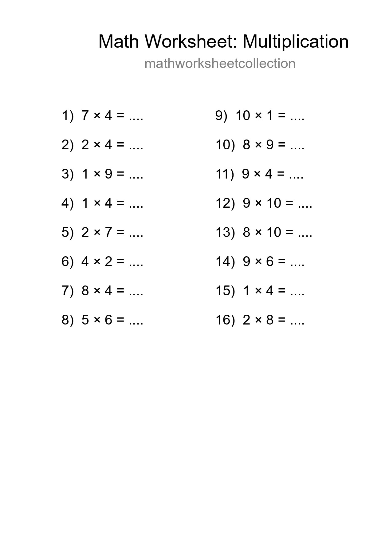 Free 16 Multiplication Math Worksheet For Grade 1 - Part 237