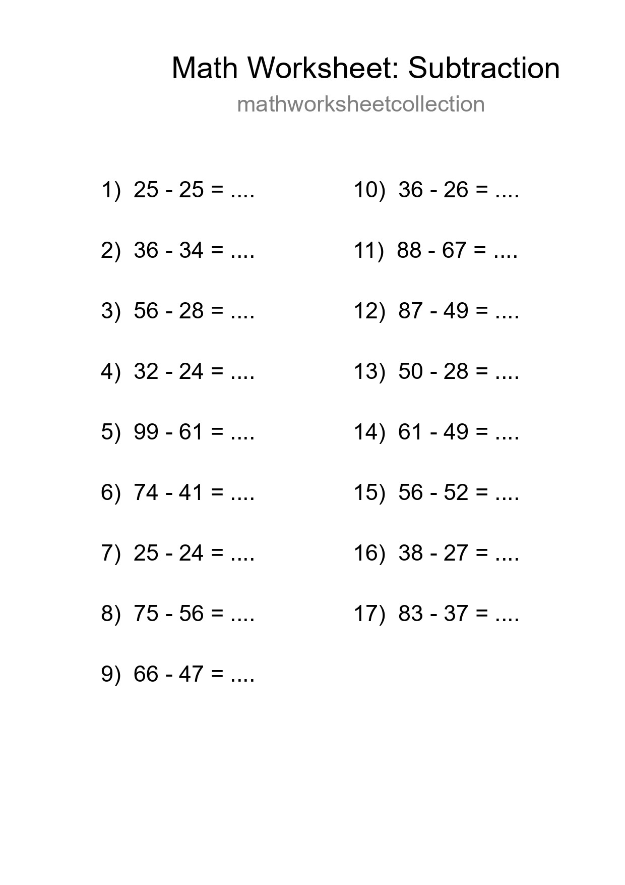 Free 17 Subtraction Math Worksheet For Grade 3 - Part 268
