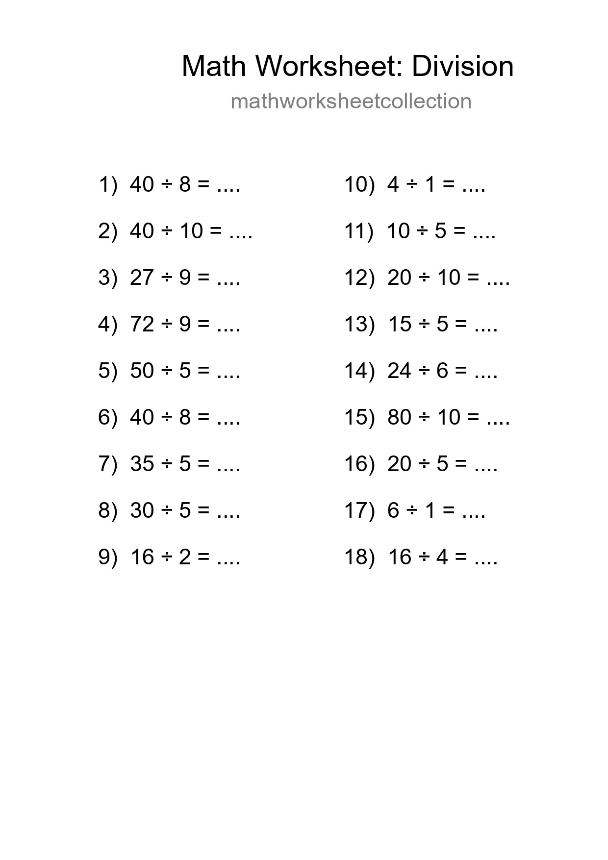 Free 18 Division Math Worksheet For Grade 1 - Part 94