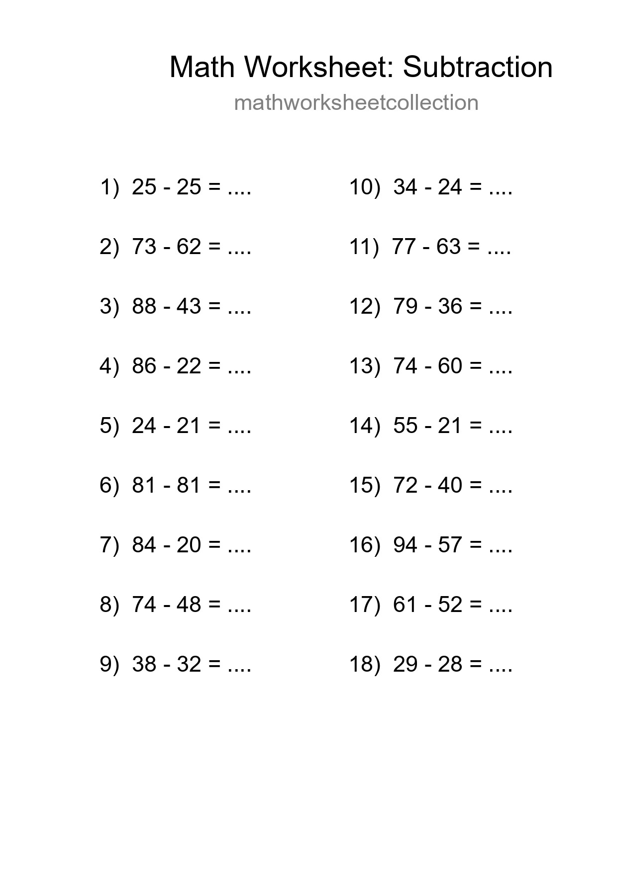 Free 18 Subtraction Math Worksheet For Grade 3 - Part 188