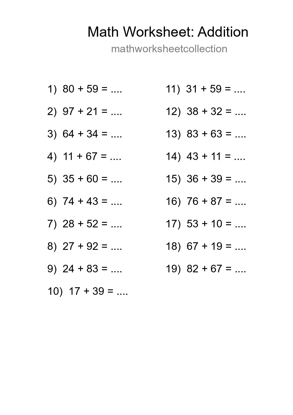 Free 19 Addition Math Worksheet For Grade 3 - Part 101