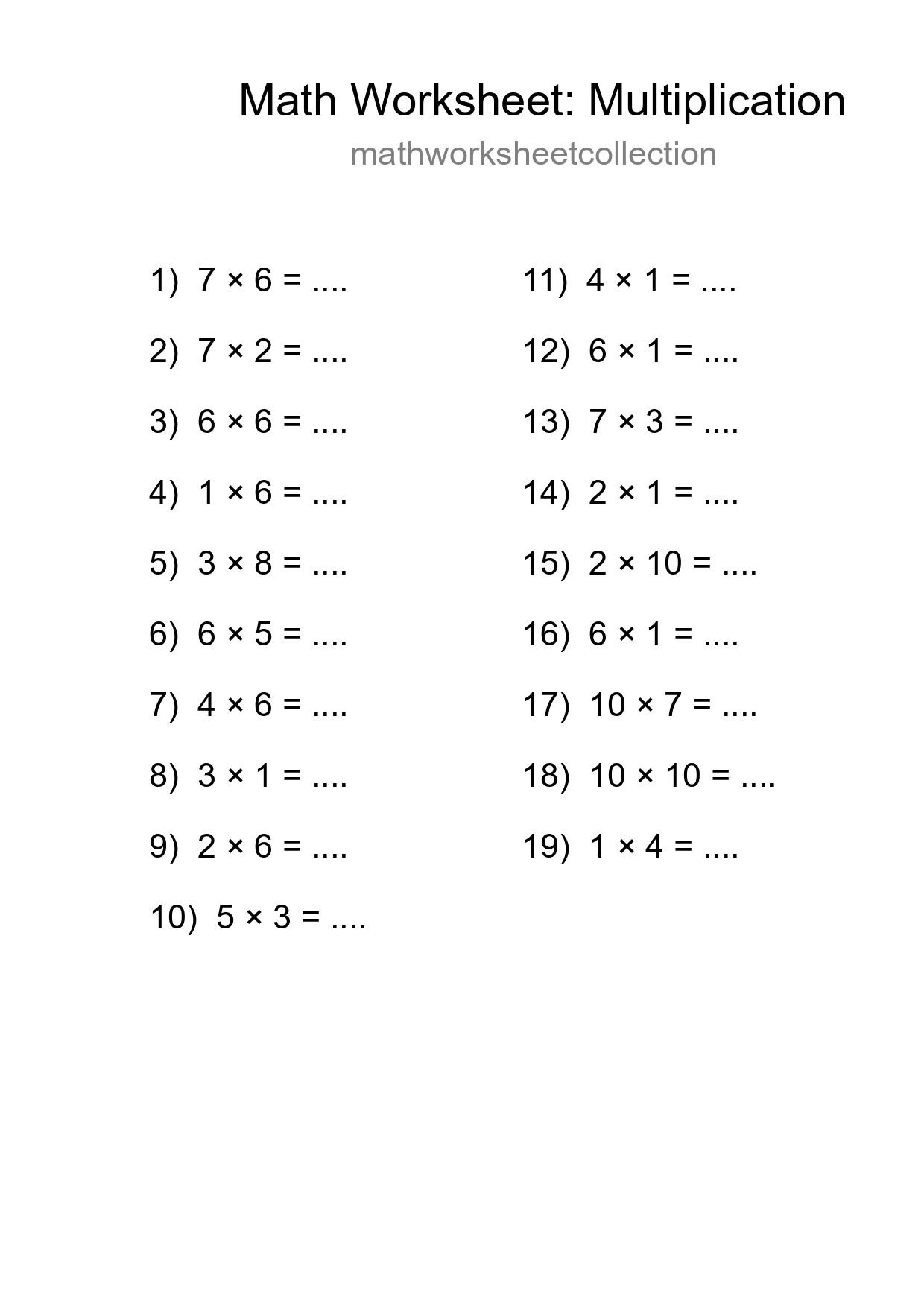 Free 19 Multiplication Math Worksheet For Grade 1 - Part 57