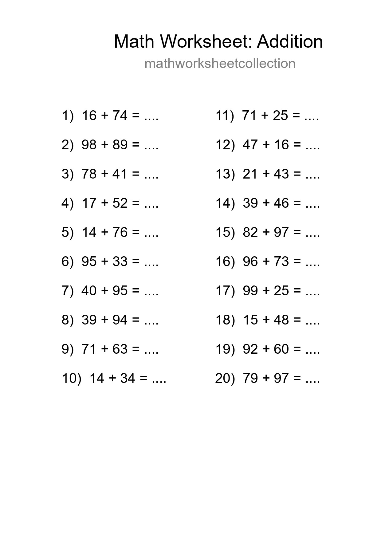 Free 20 Addition Math Worksheet For Grade 3 With Answers - Part 131
