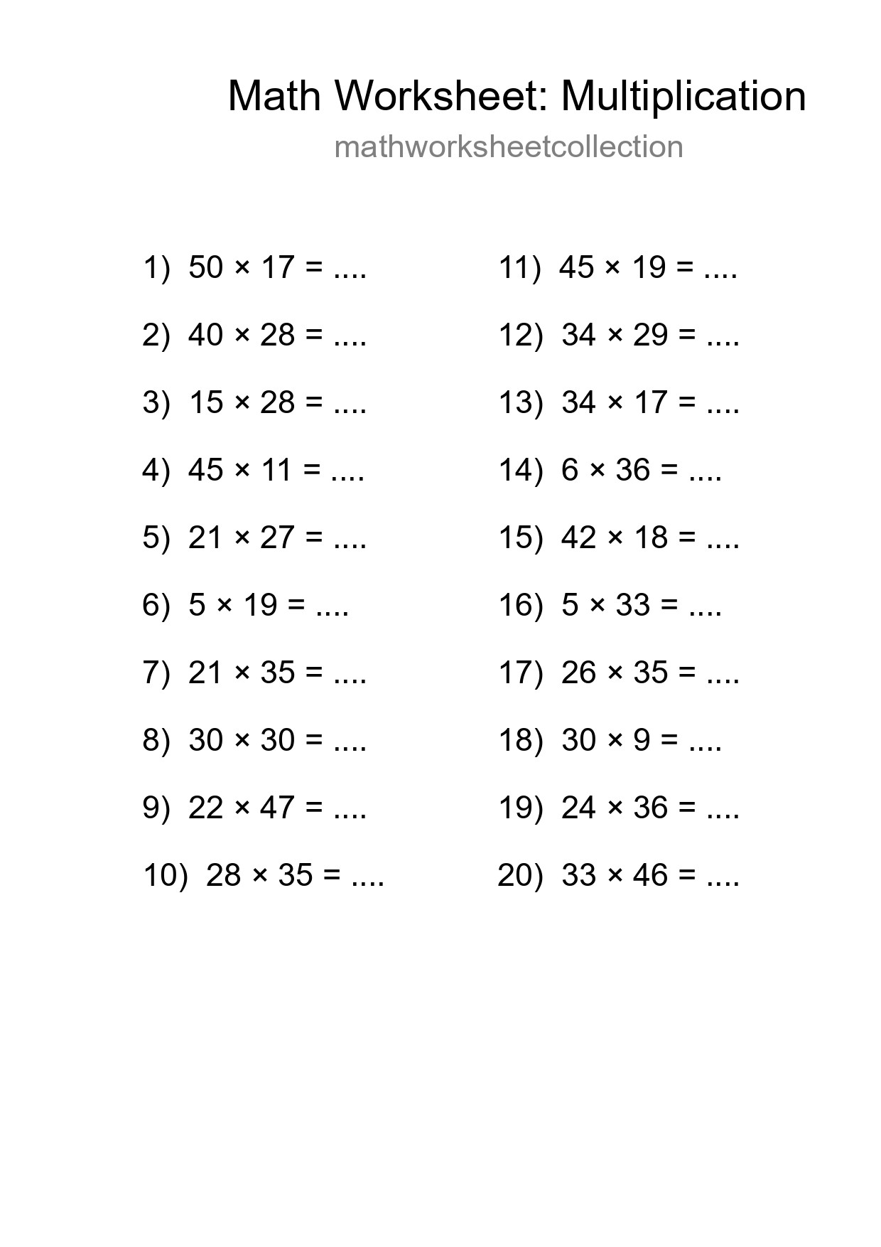 Free 20 Multiplication Math Worksheet For Grade 2 With Answers - Part 77