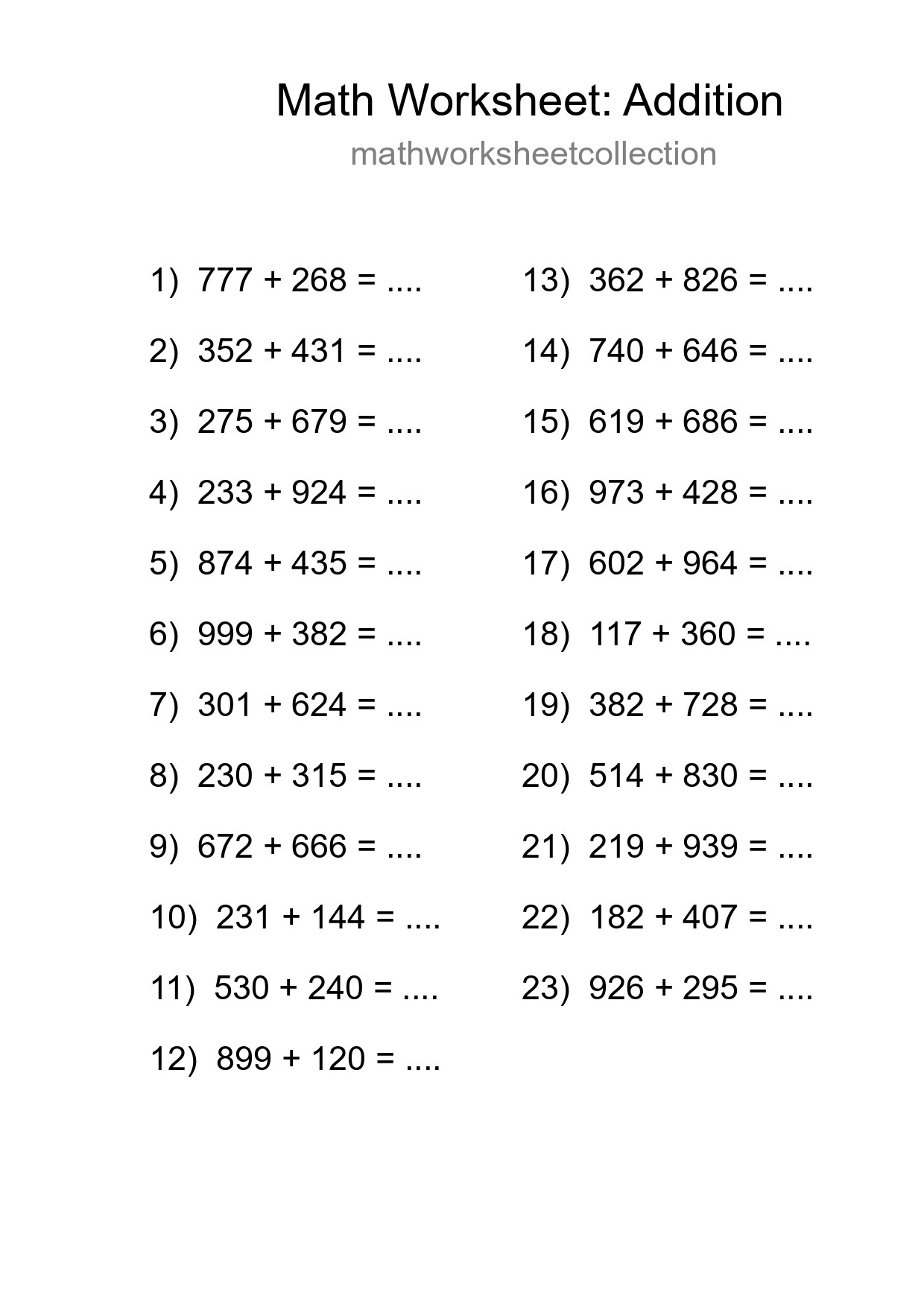 Free 23 Addition Math Worksheet For Grade 5 - Part 221