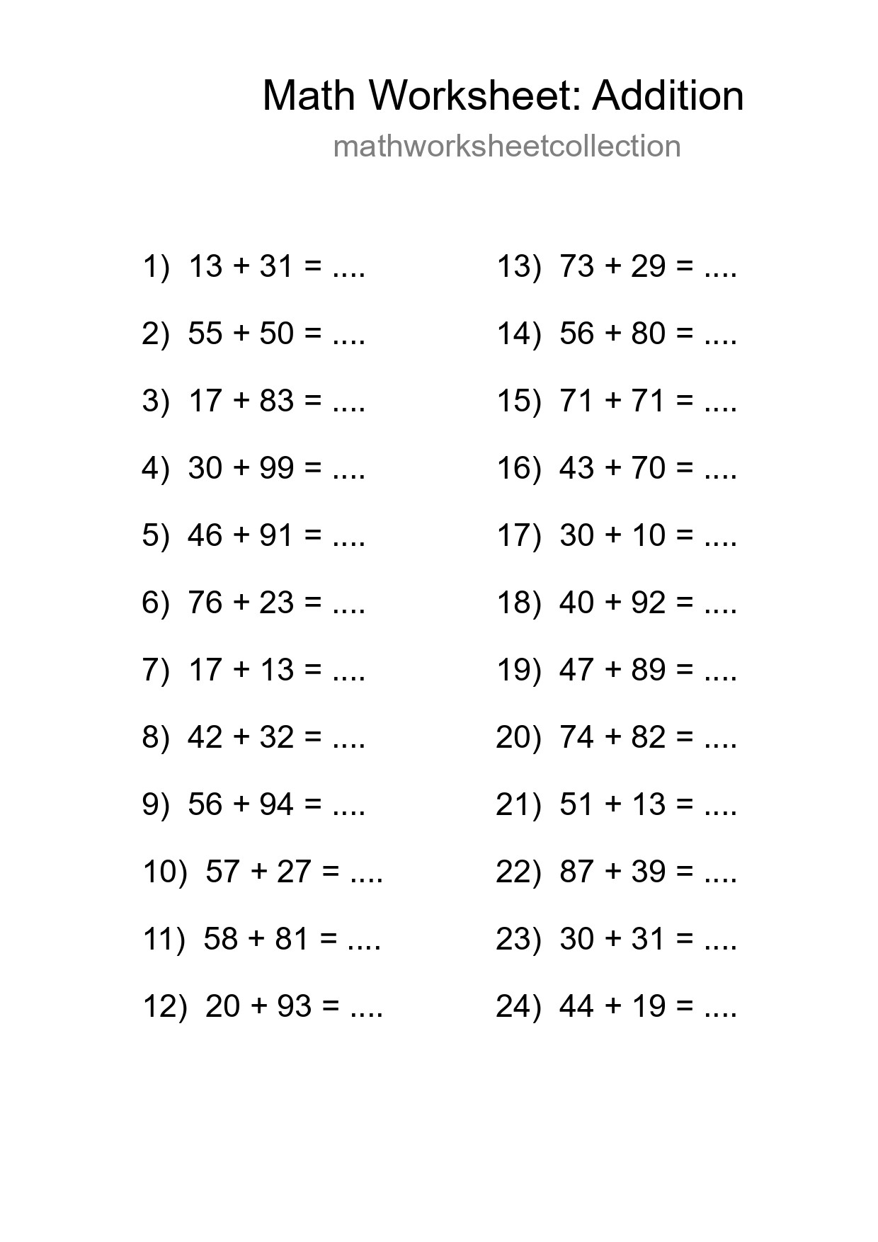 Free 24 Addition Math Worksheet For Grade 3 - Part 261