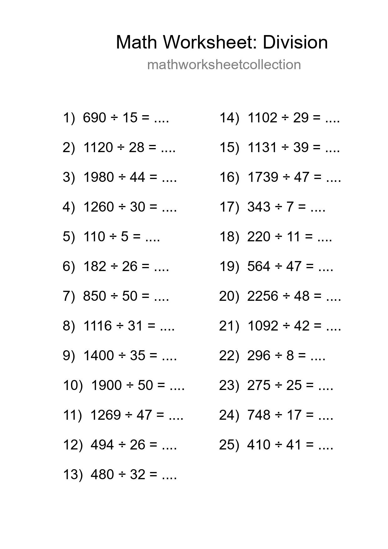 Free 25 Division Math Worksheet For Grade 2 - Part 224