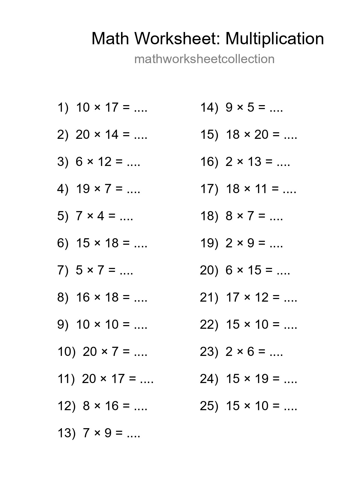 Free 25 Multiplication Math Worksheet For Grade 2 - Part 97