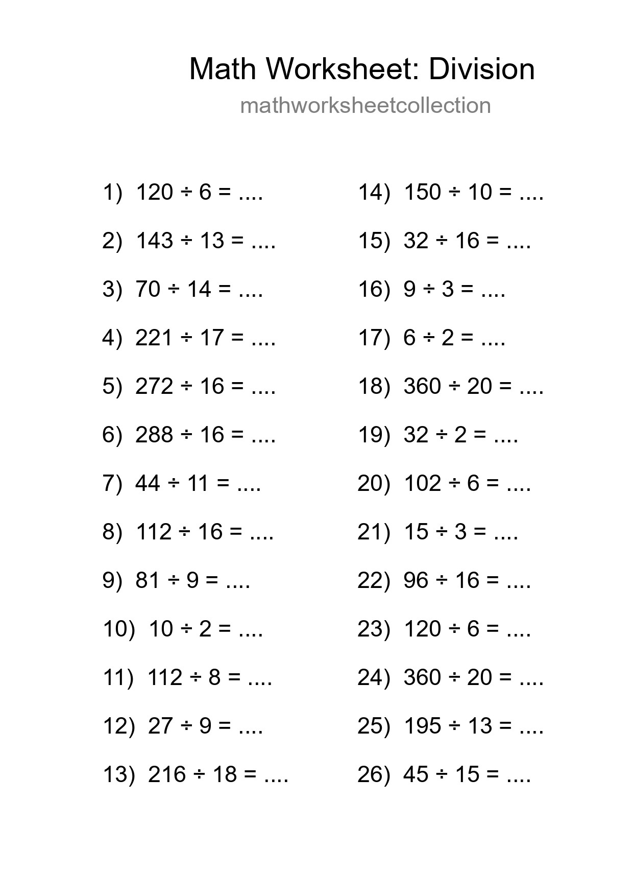 Free 26 Division Math Worksheet For Grade 2 With Answers - Part 174