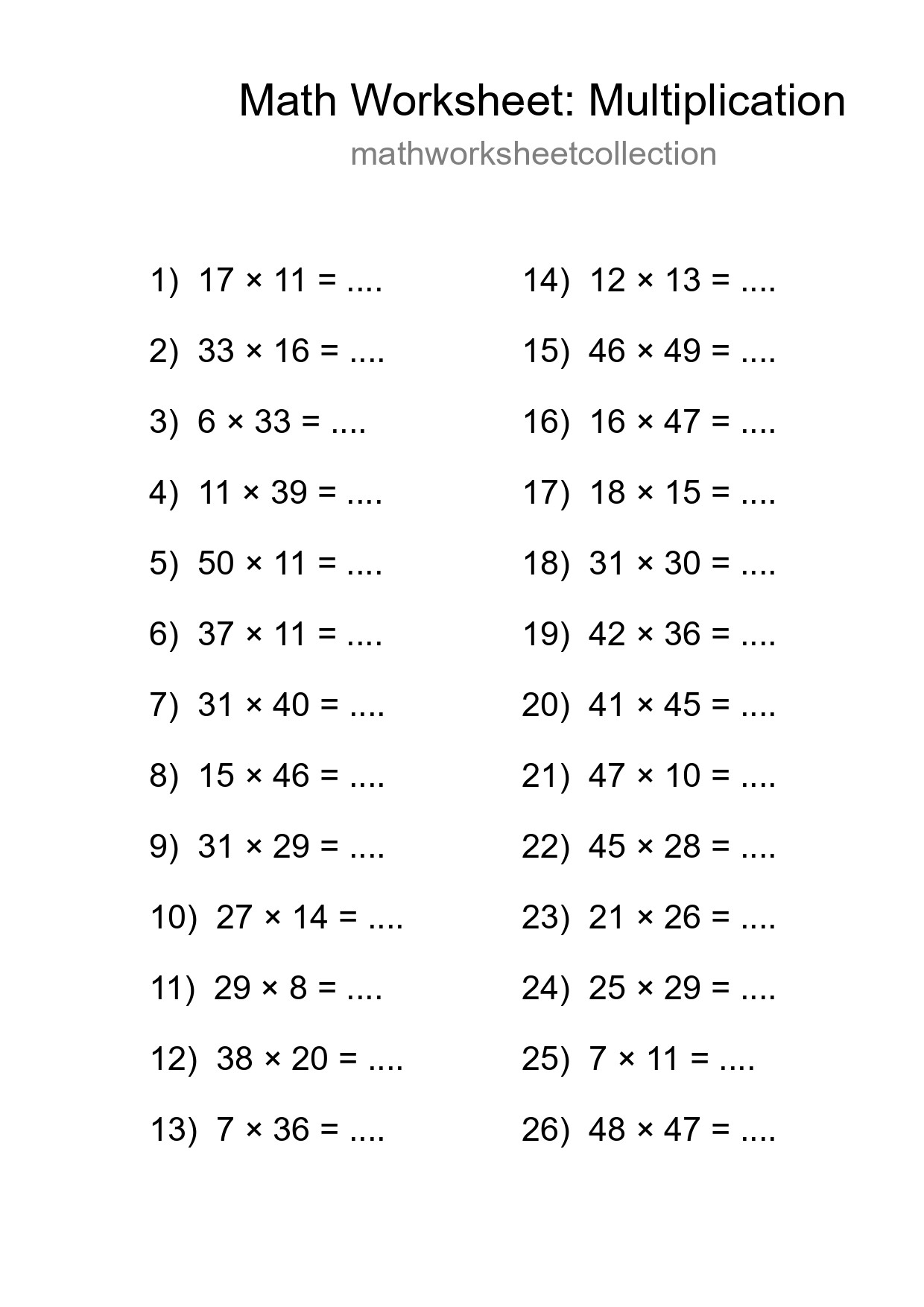 Free 26 Multiplication Math Worksheet For Grade 2 - Part 37