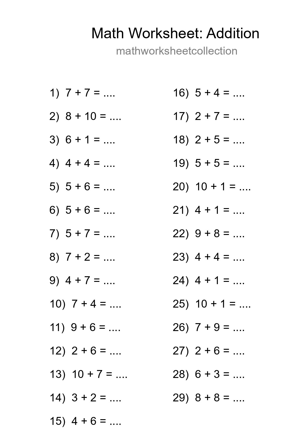 Free 29 Addition Math Worksheet For Grade 1 With Answers - Part 171
