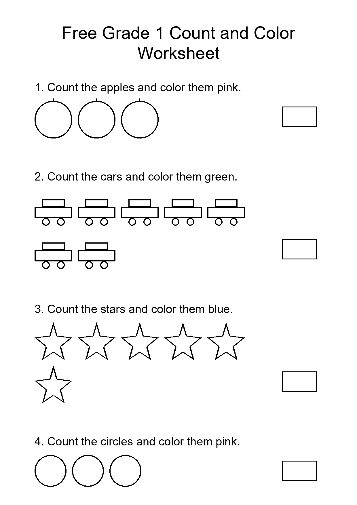 Free Grade 1 Count and Color Worksheet