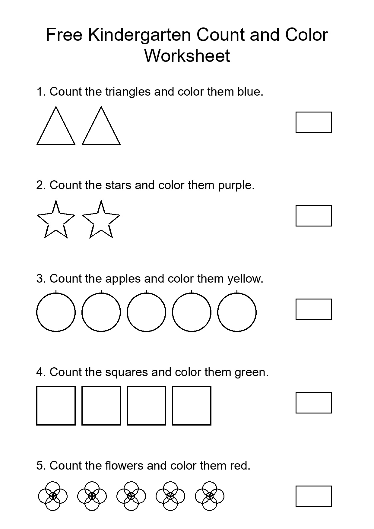 Free Kindergarten Count and Color Worksheet