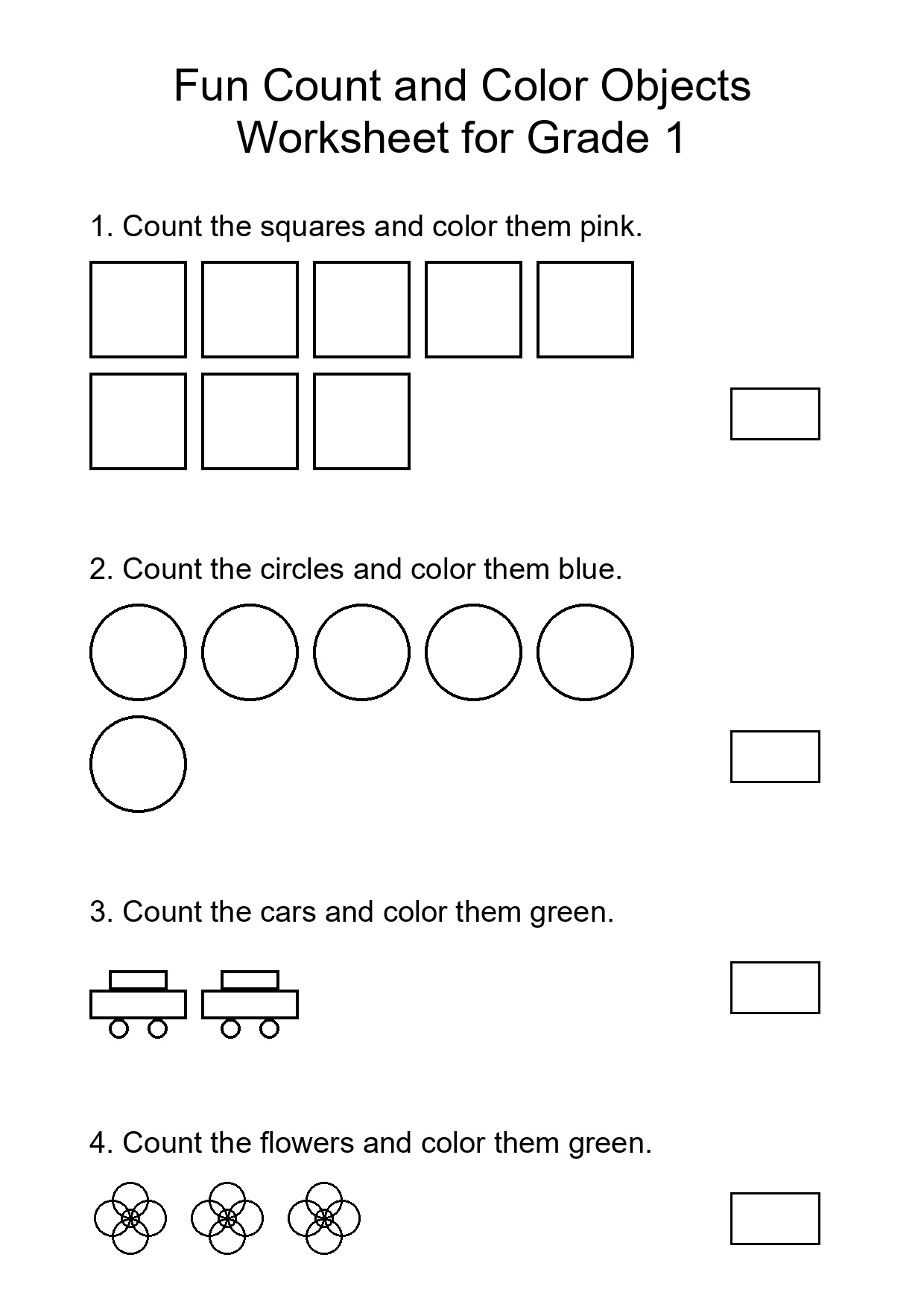 Fun Count and Color Objects Worksheet for Grade 1