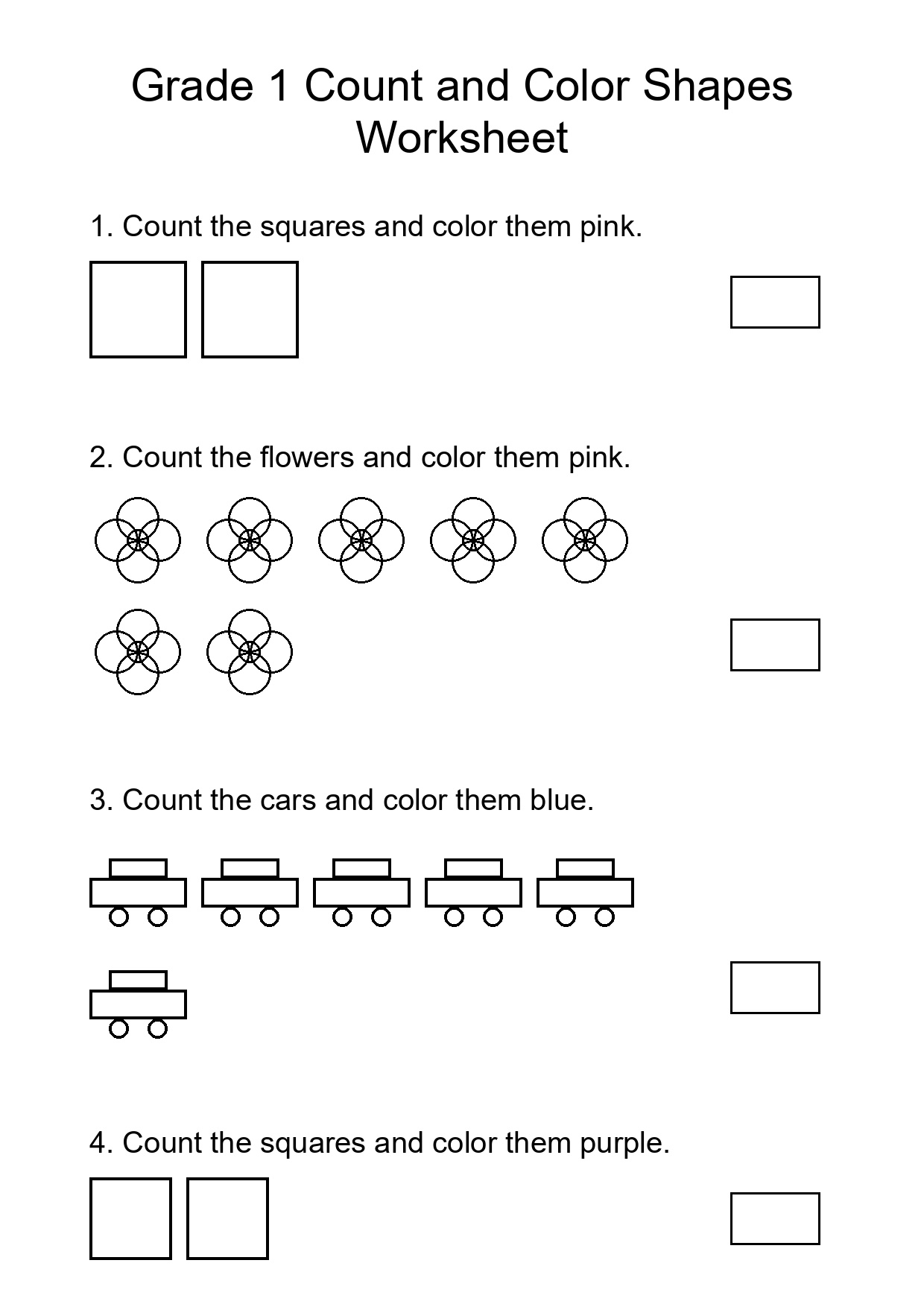 Grade 1 Count and Color Shapes Worksheet