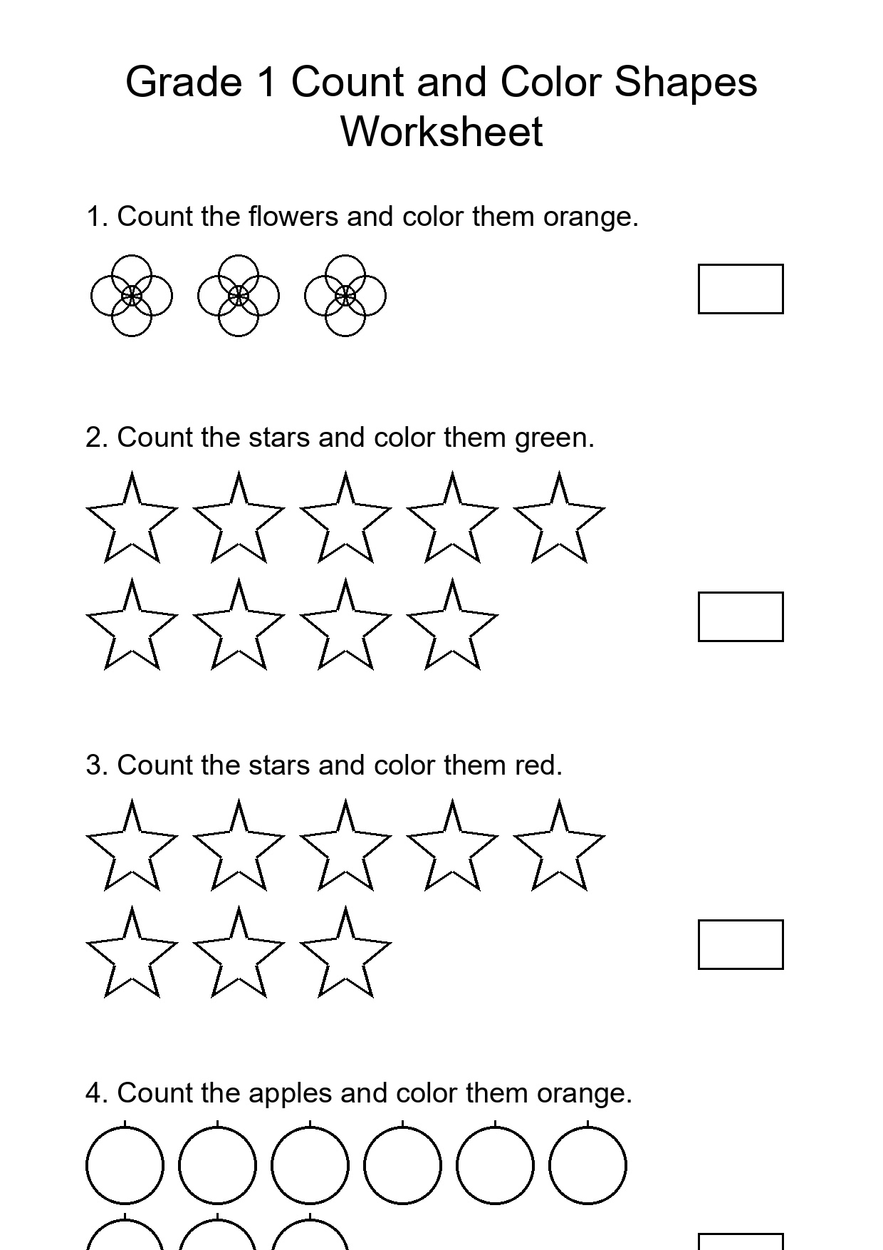 Grade 1 Count and Color Shapes Worksheet