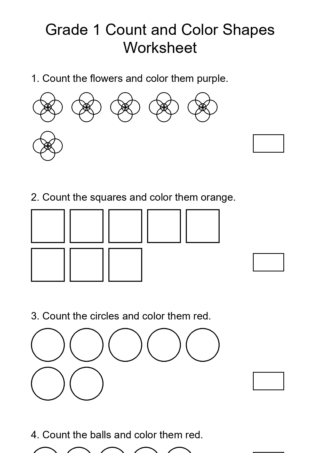 Grade 1 Count and Color Shapes Worksheet