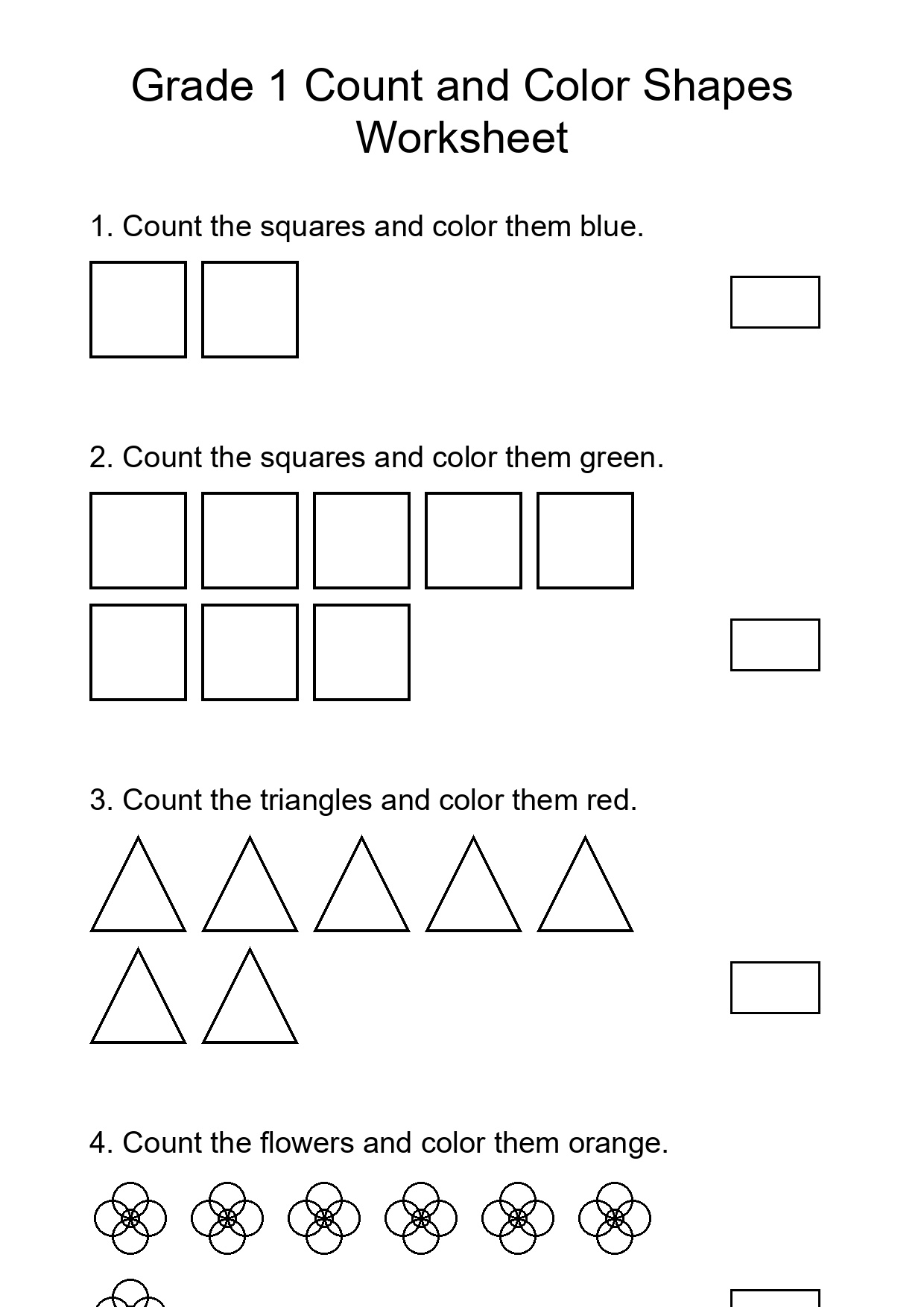 Grade 1 Count and Color Shapes Worksheet