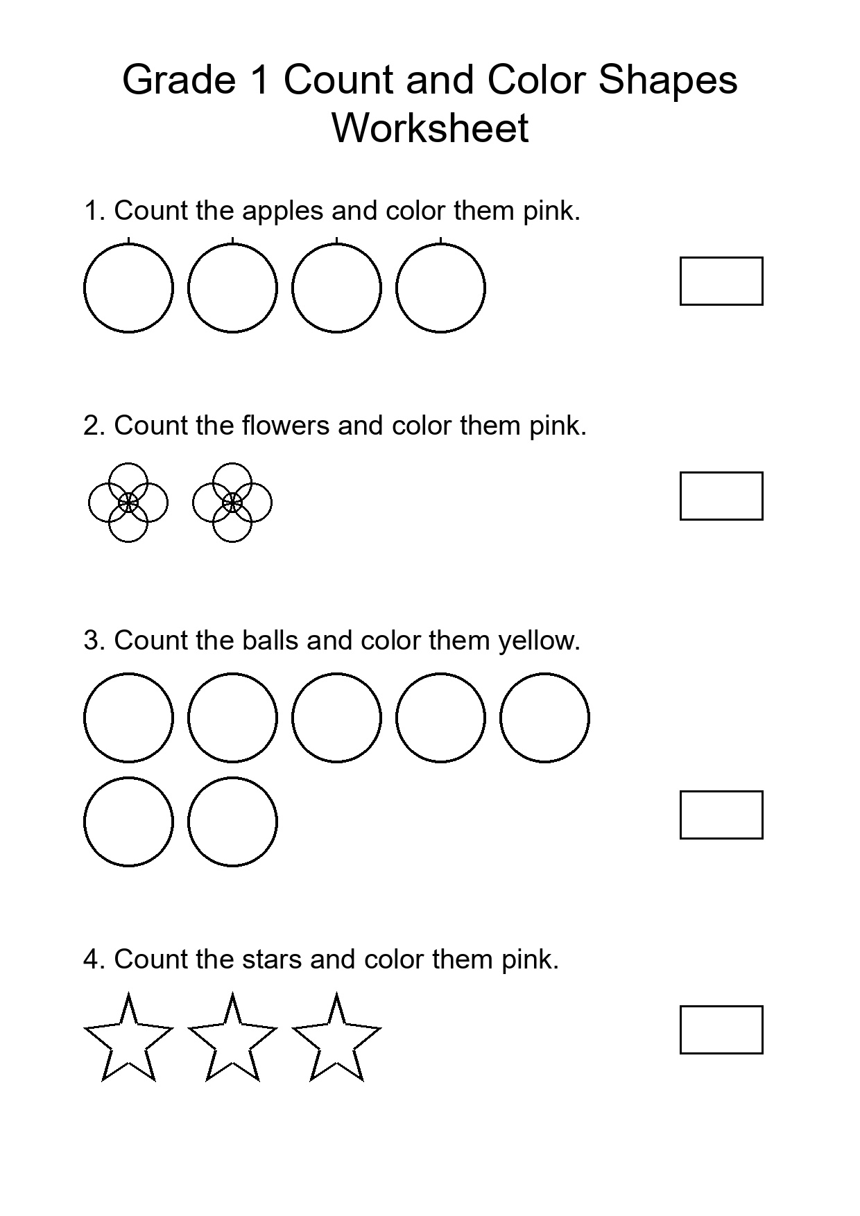 Grade 1 Count and Color Shapes Worksheet