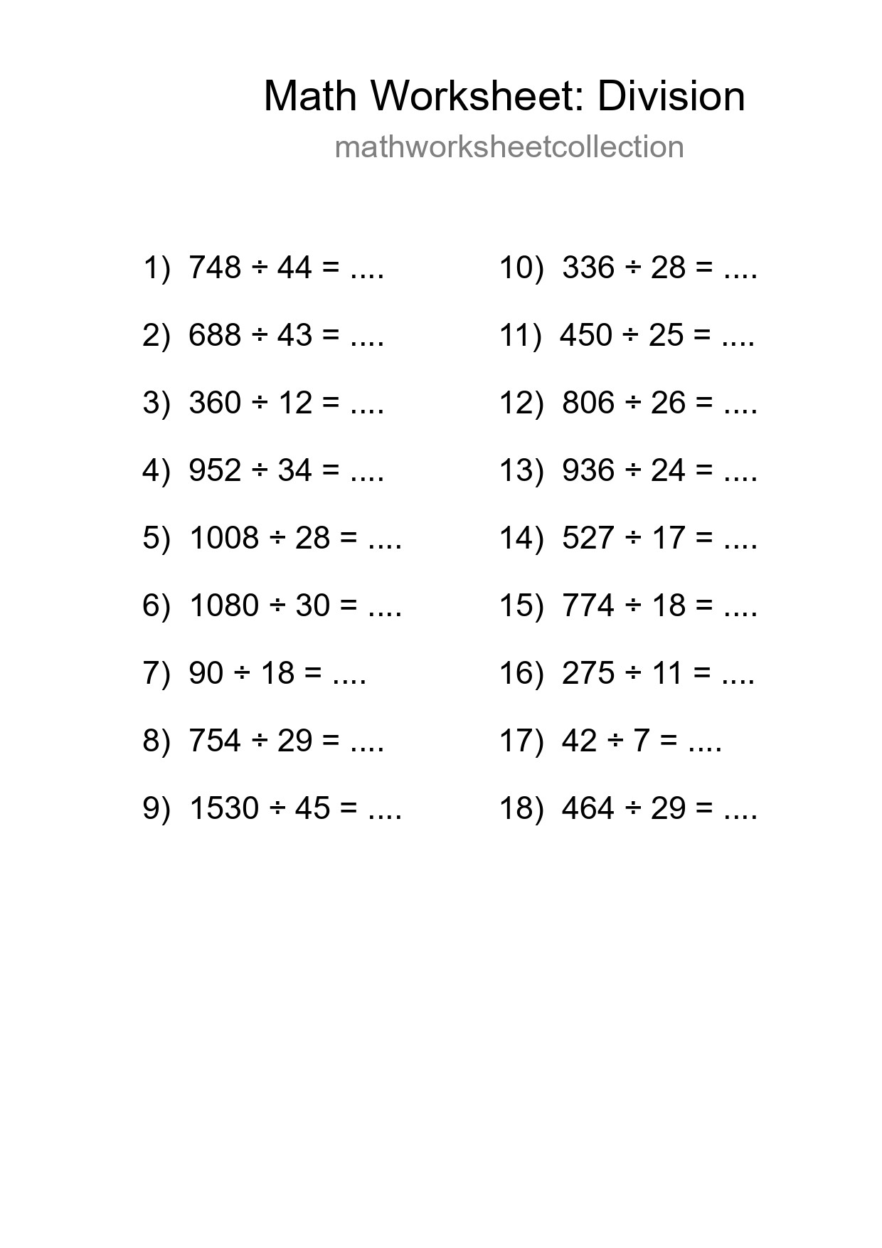 Grade 2 Division Practice Worksheet (18 Problems) - Part 194