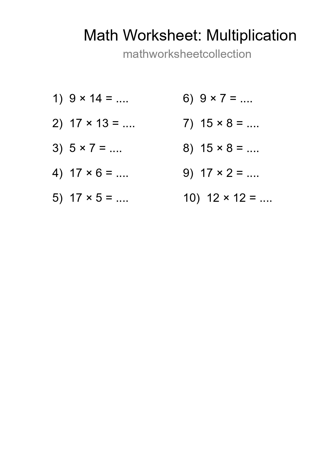 Grade 2 Multiplication Practice Worksheet (10 Problems) - Part 7
