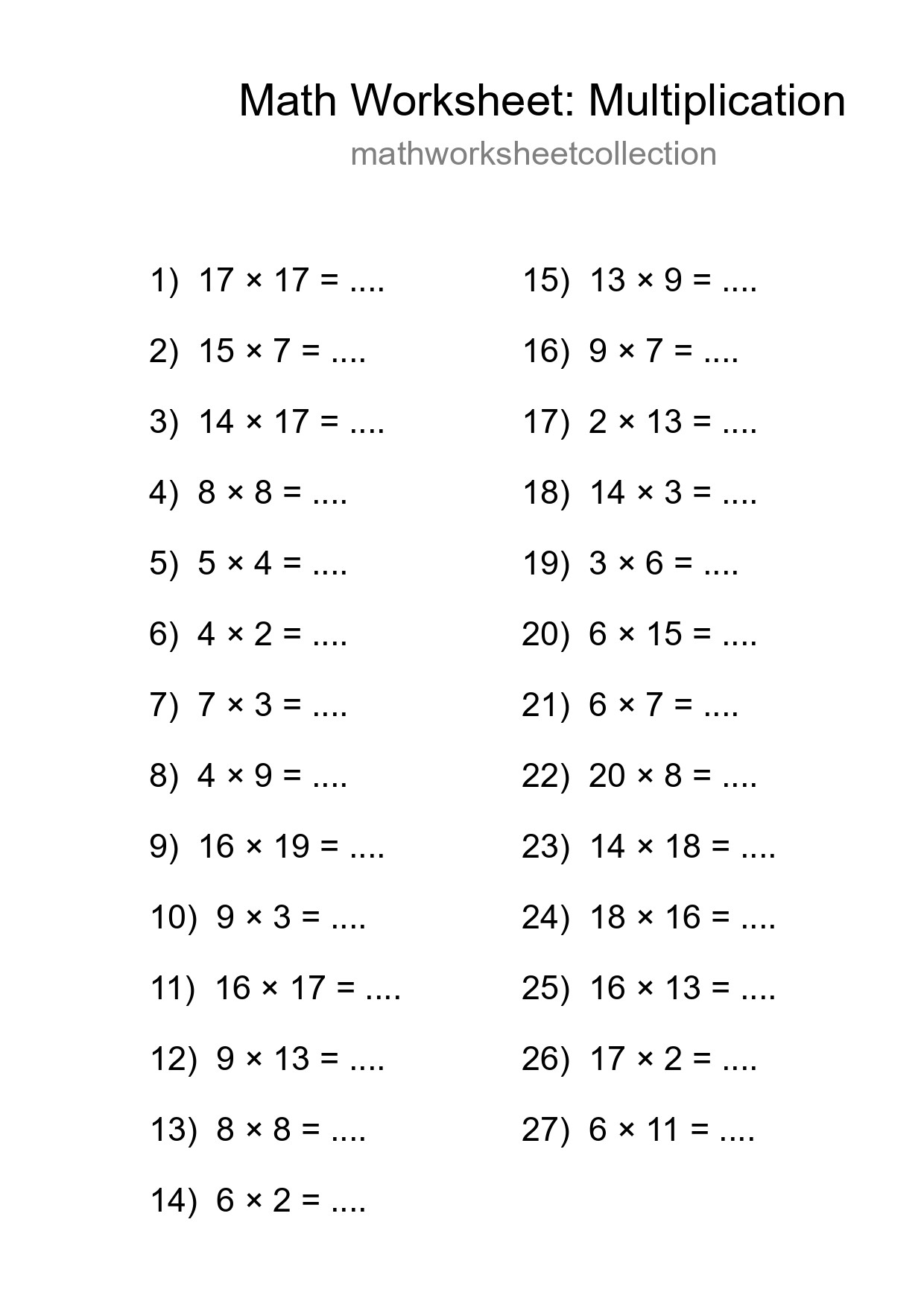 Grade 2 Multiplication Practice Worksheet (27 Problems) - Part 267