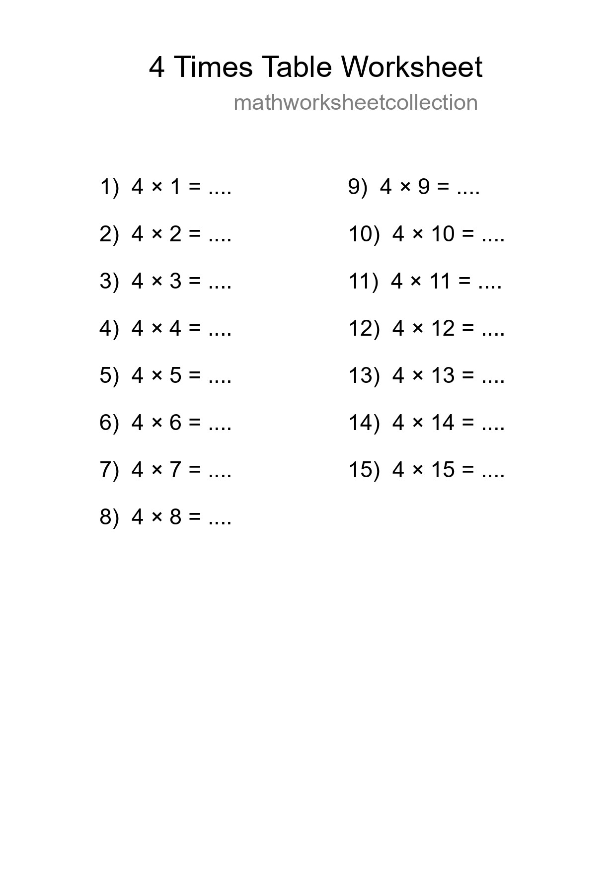 Grade 2 Multiplication Table 4 Practice - Part 249