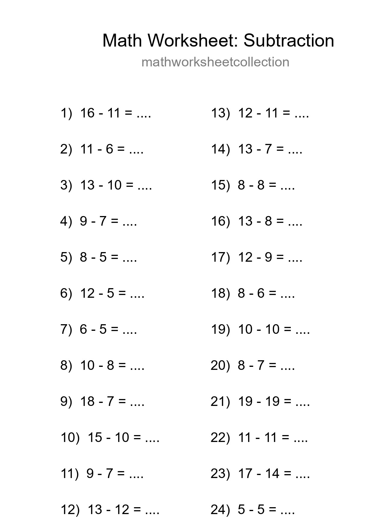 Grade 2 Subtraction Practice Worksheet (24 Problems) - Part 158