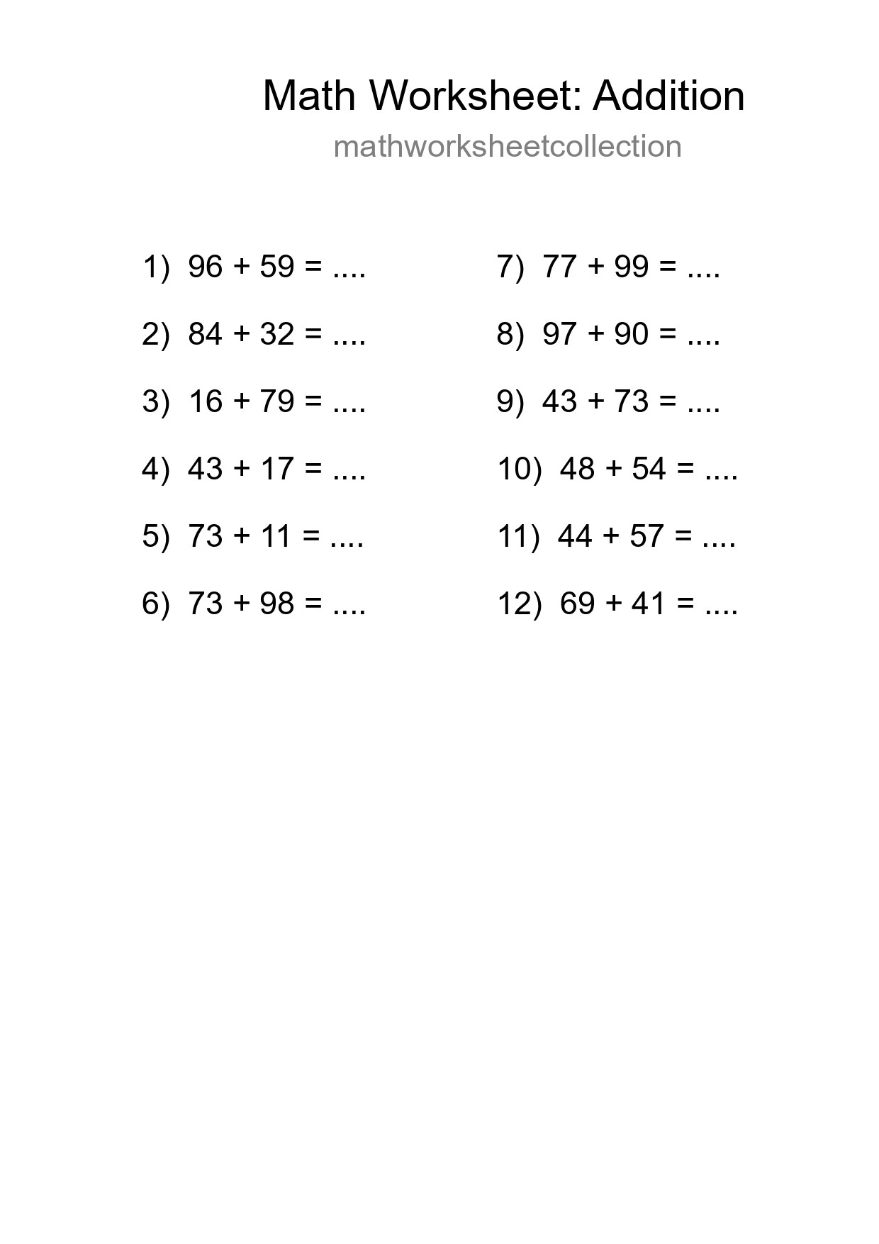 Grade 3 Addition Practice Worksheet (12 Problems) - Part 71