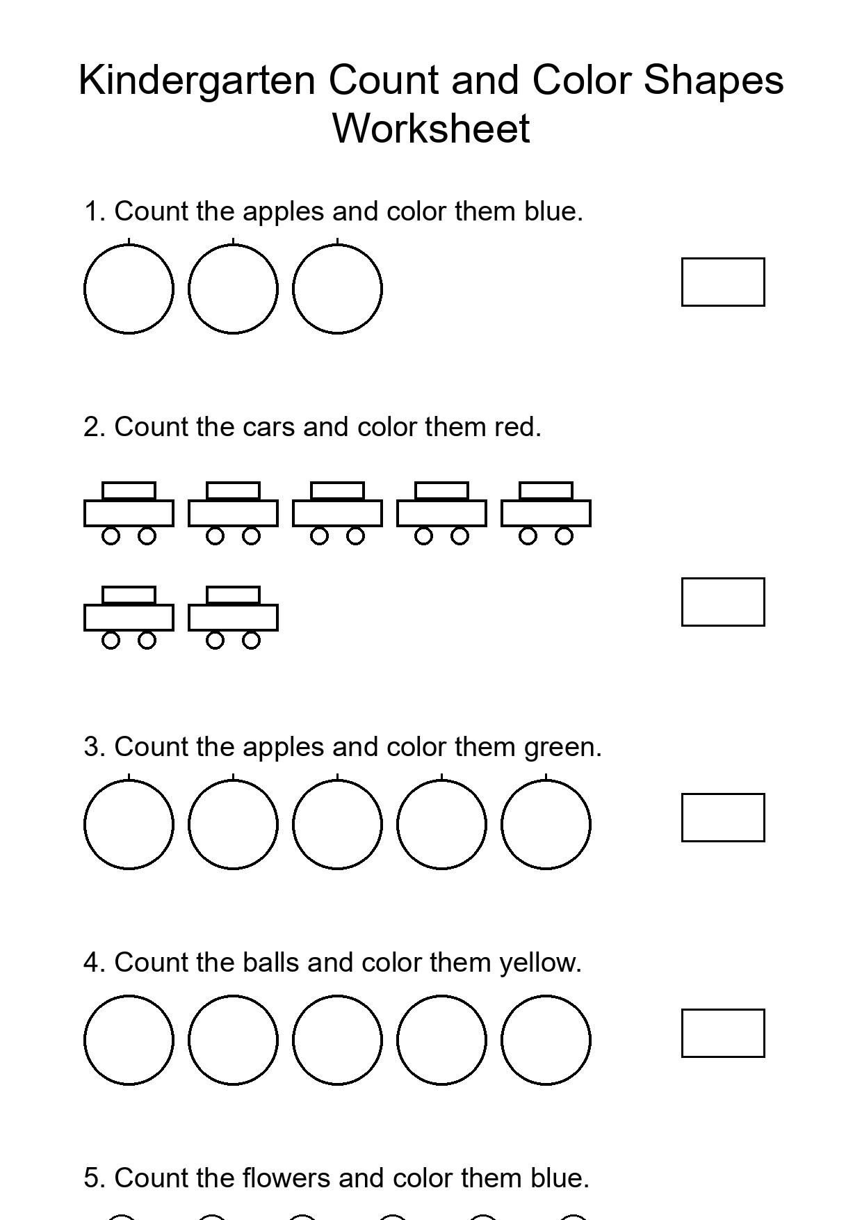 Kindergarten Count and Color Shapes Worksheet
