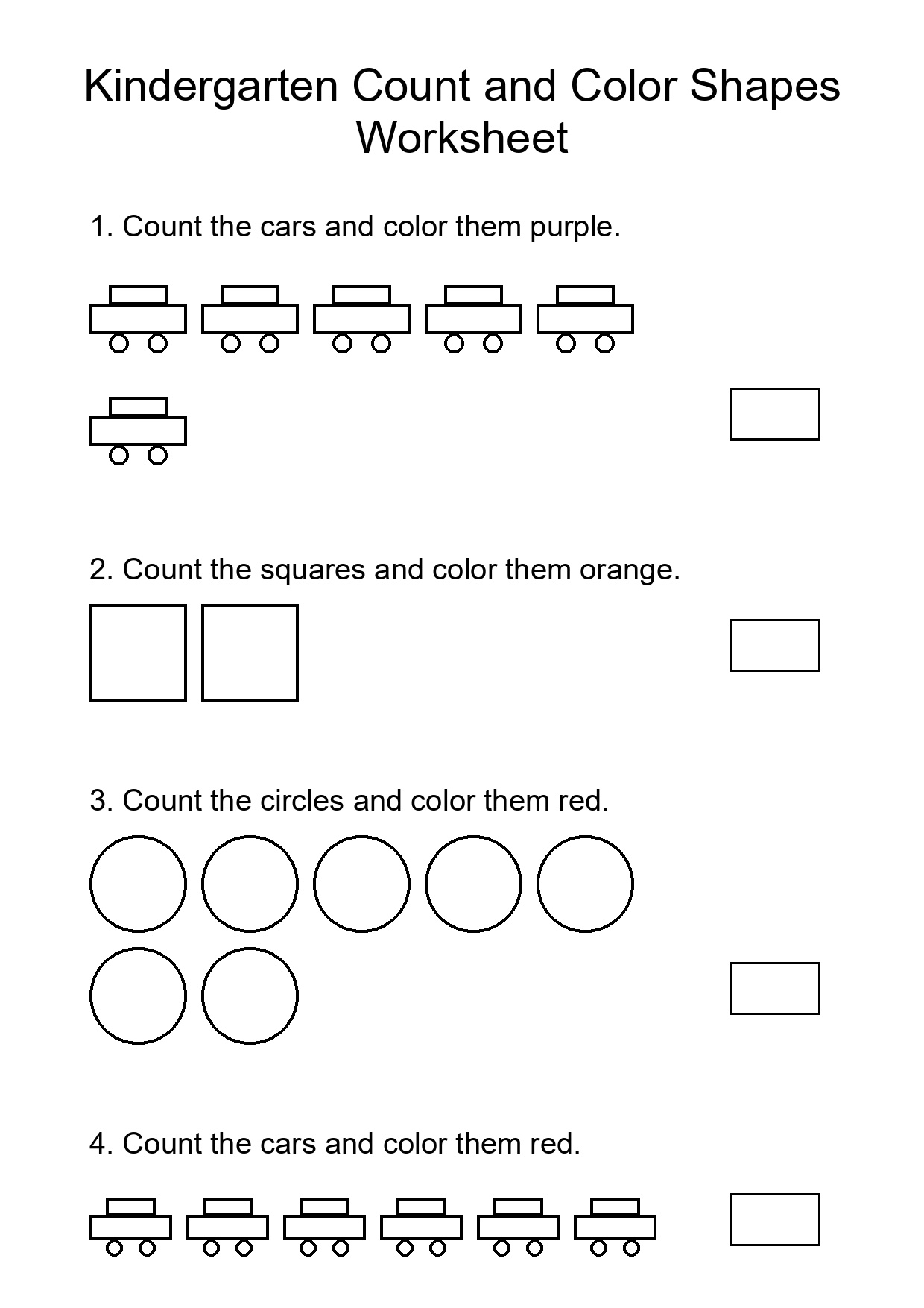 Kindergarten Count and Color Shapes Worksheet